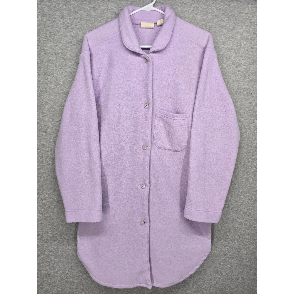Lavender Fleece Button Down Sleep Shirt Robe Longline Lounge Top Purple Large